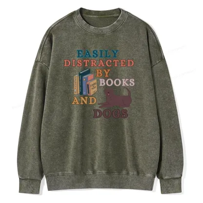 Pagewings Easily Distracted By Books And Labrador Unisex Washed Sweatshirt