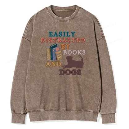 Pagewings Easily Distracted By Books And Labrador Unisex Washed Sweatshirt
