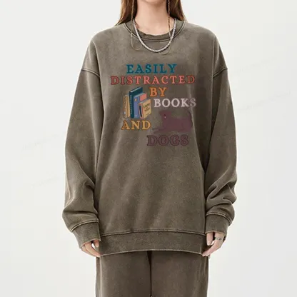 Pagewings Easily Distracted By Books And Labrador Unisex Washed Sweatshirt