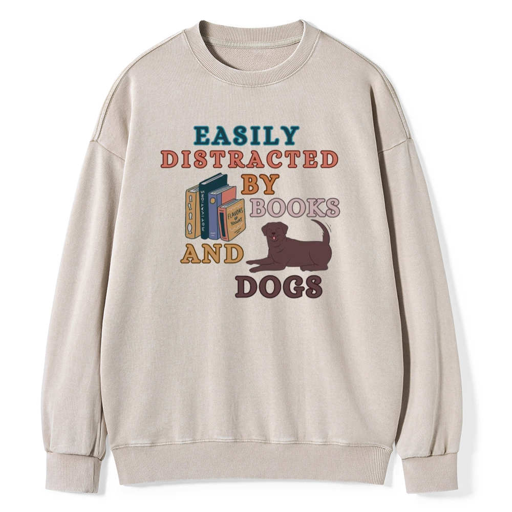 Pagewings Easily Distracted By Books And Labrador Unisex Washed Sweatshirt