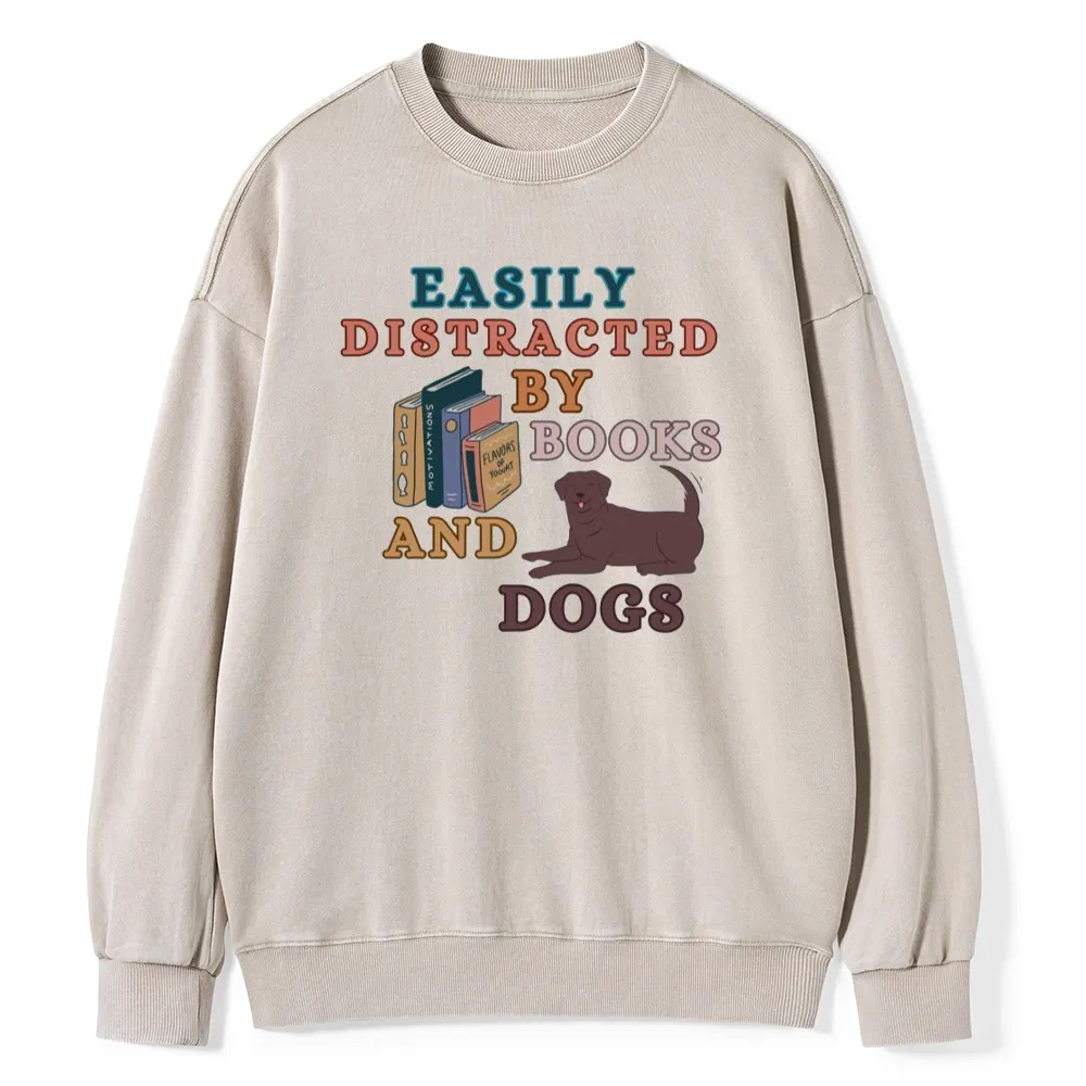 Pagewings Easily Distracted By Books And Labrador Unisex Washed Sweatshirt