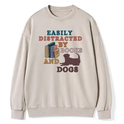 Pagewings Easily Distracted By Books And Labrador Unisex Washed Sweatshirt