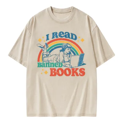 Pagewings I Read Banned Books Unisex Washed T-shirt
