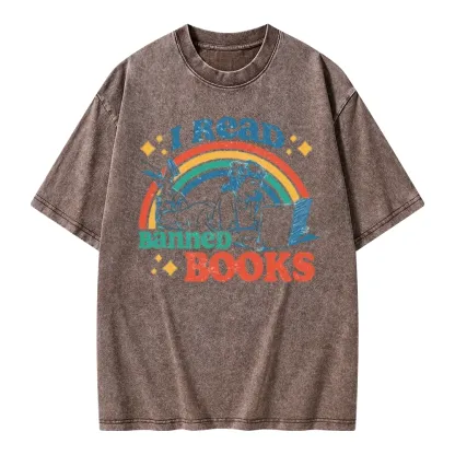Pagewings I Read Banned Books Unisex Washed T-shirt