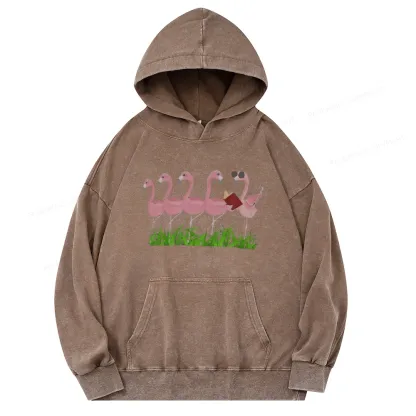 Pagewings  Funny Flamingo Reading Book Unisex Washed Hoodie