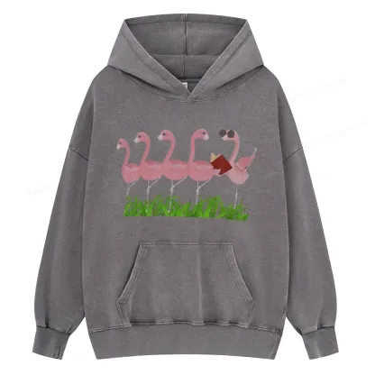 Pagewings  Funny Flamingo Reading Book Unisex Washed Hoodie