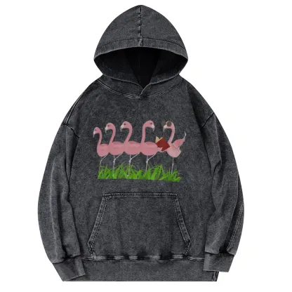 Pagewings  Funny Flamingo Reading Book Unisex Washed Hoodie