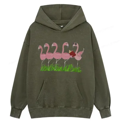 Pagewings  Funny Flamingo Reading Book Unisex Washed Hoodie