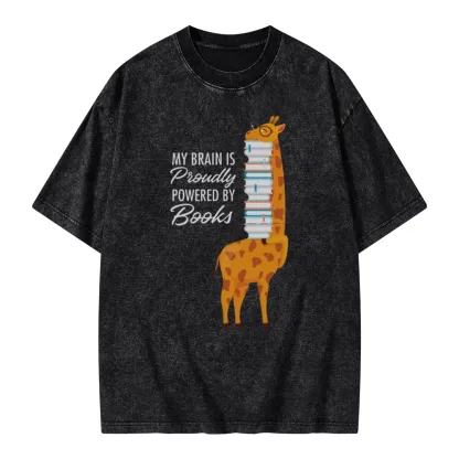 Pagewings My Brain Is Proudly Powered By Books Unisex Washed T-shirt