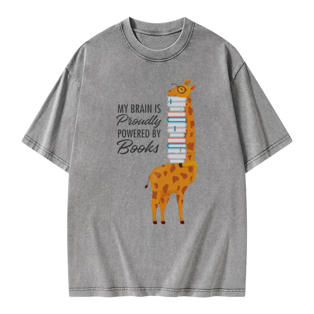 Pagewings My Brain Is Proudly Powered By Books Unisex Washed T-shirt