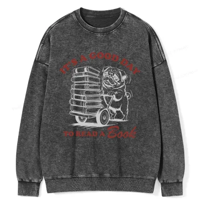 Pagewings Its A Good Day To Read A Book Unisex Washed Sweatshirt