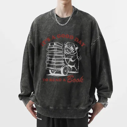 Pagewings Its A Good Day To Read A Book Unisex Washed Sweatshirt
