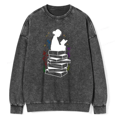 Pagewings Girl Reading Unisex Washed Sweatshirt