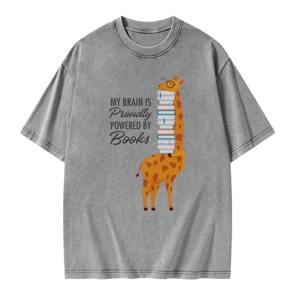 Pagewings My Brain Is Proudly Powered By Books Unisex Washed T-shirt