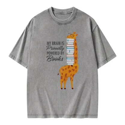 Pagewings My Brain Is Proudly Powered By Books Unisex Washed T-shirt