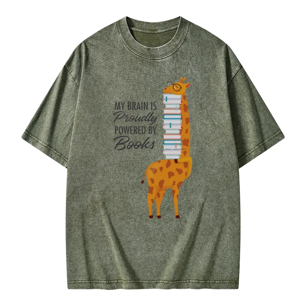 Pagewings My Brain Is Proudly Powered By Books Unisex Washed T-shirt