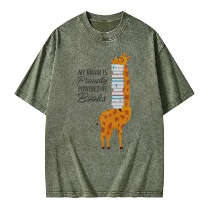 Pagewings My Brain Is Proudly Powered By Books Unisex Washed T-shirt