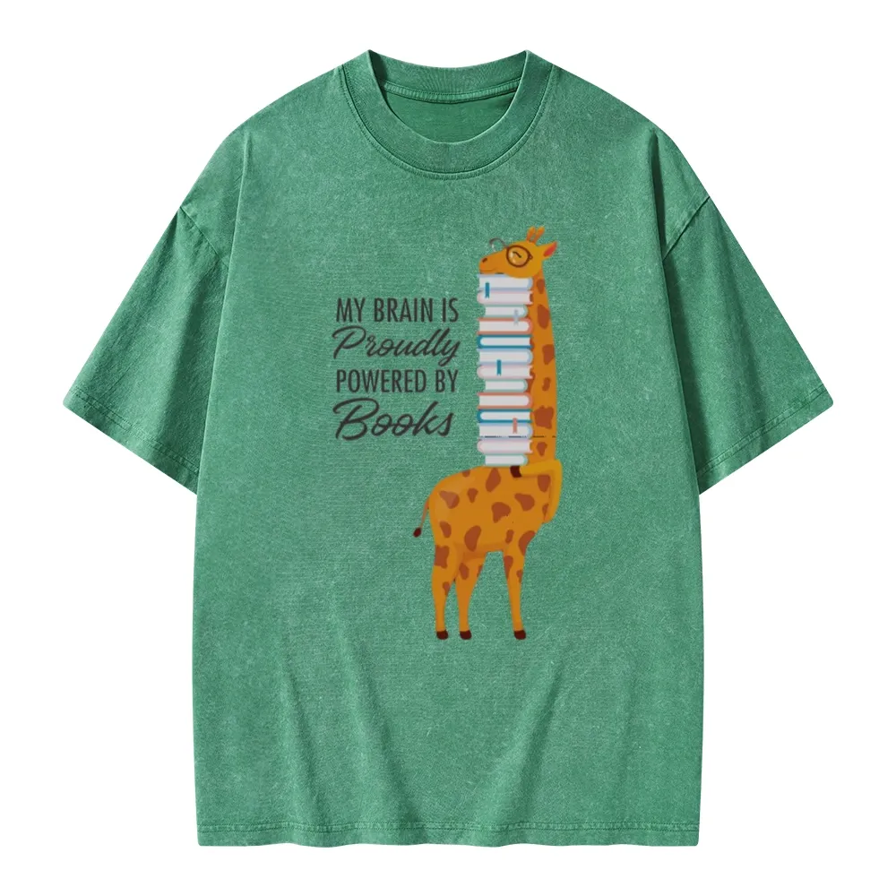 Pagewings My Brain Is Proudly Powered By Books Unisex Washed T-shirt
