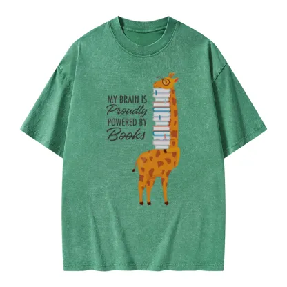 Pagewings My Brain Is Proudly Powered By Books Unisex Washed T-shirt