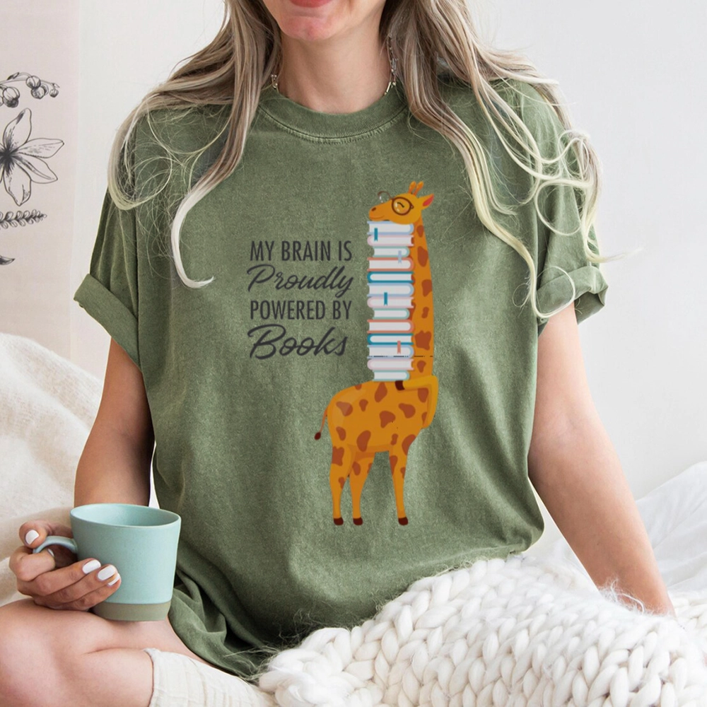 Pagewings My Brain Is Proudly Powered By Books Unisex Washed T-shirt