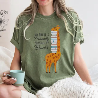 Pagewings My Brain Is Proudly Powered By Books Unisex Washed T-shirt