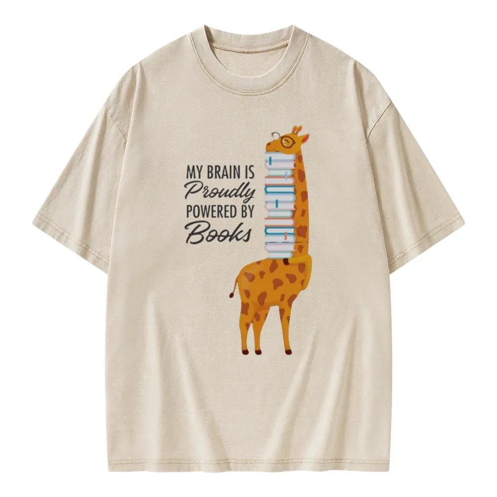 Pagewings My Brain Is Proudly Powered By Books Unisex Washed T-shirt