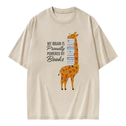 Pagewings My Brain Is Proudly Powered By Books Unisex Washed T-shirt