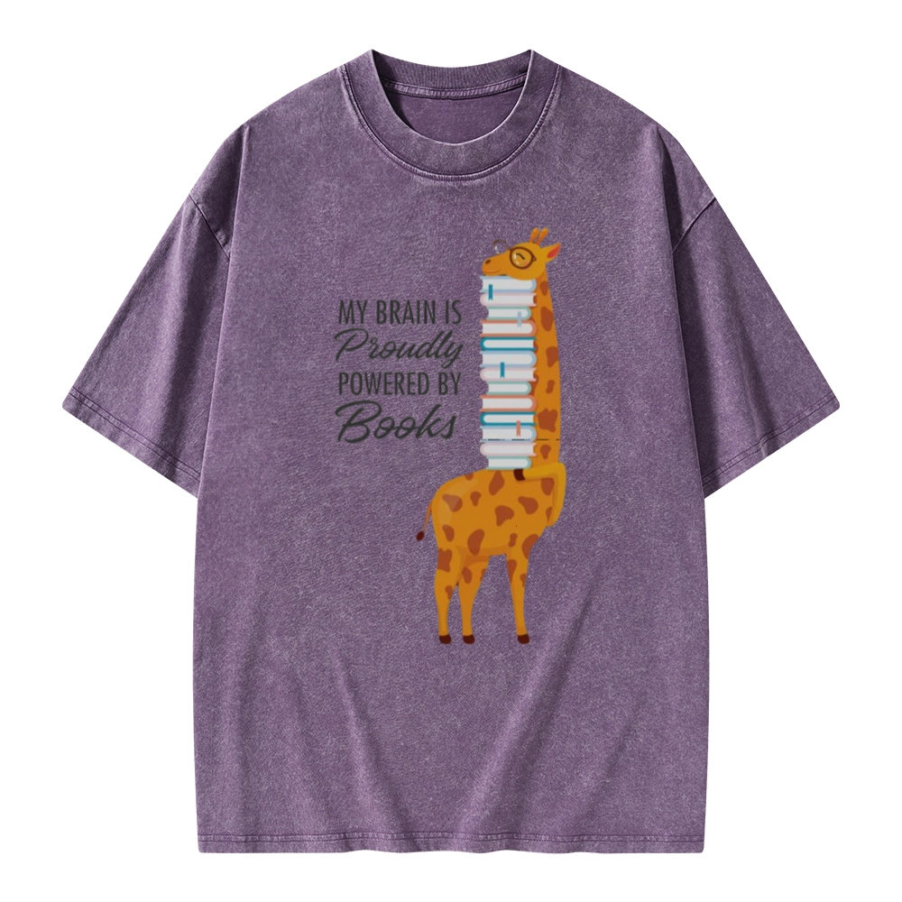 Pagewings My Brain Is Proudly Powered By Books Unisex Washed T-shirt