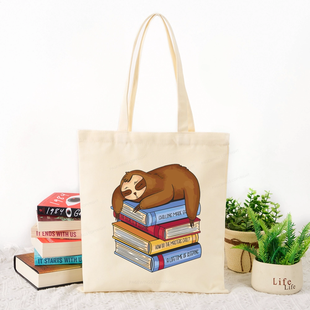 Pagewings Sloth And Book Tote Bag