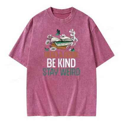 Pagewings Read Books Be Kind Stay Weird Unisex Washed T-shirt