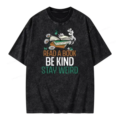 Pagewings Read Books Be Kind Stay Weird Unisex Washed T-shirt