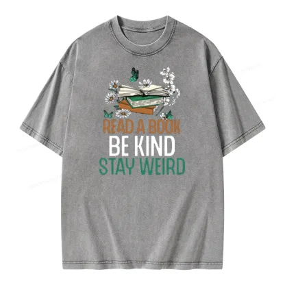 Pagewings Read Books Be Kind Stay Weird Unisex Washed T-shirt