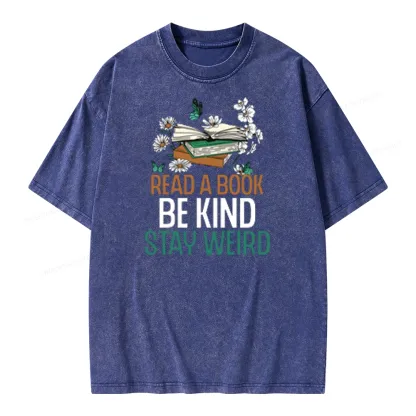 Pagewings Read Books Be Kind Stay Weird Unisex Washed T-shirt
