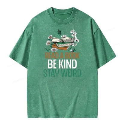 Pagewings Read Books Be Kind Stay Weird Unisex Washed T-shirt