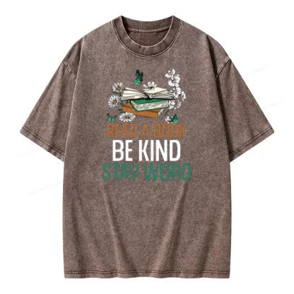 Pagewings Read Books Be Kind Stay Weird Unisex Washed T-shirt