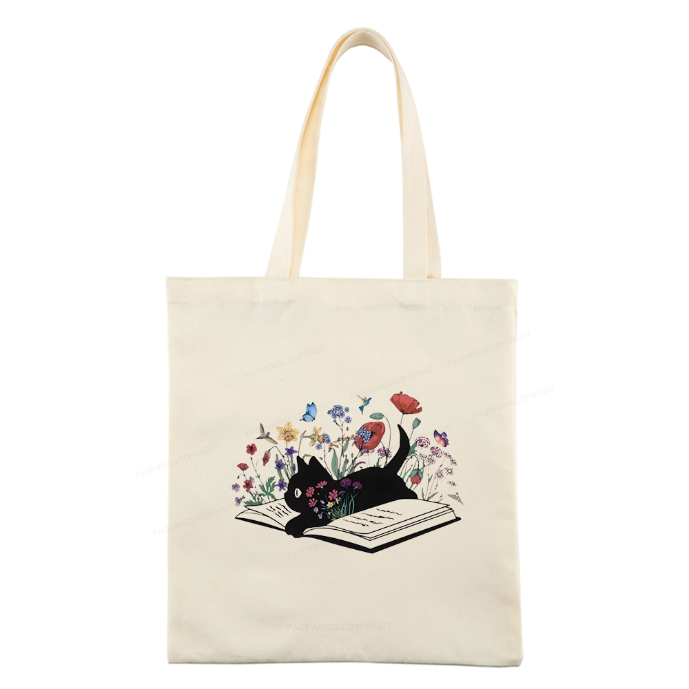 Pagewings Cute Book Cat Tote Bag