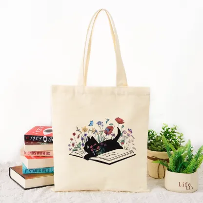 Pagewings Cute Book Cat Tote Bag