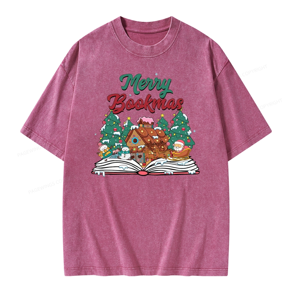 Pagewings Merry Bookmas Christmas Unisex Washed T-shirt