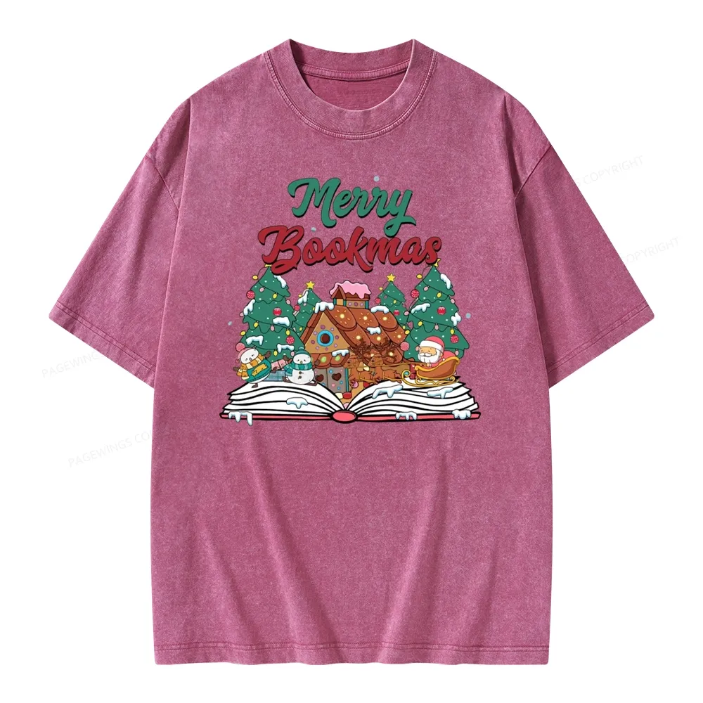 Pagewings Merry Bookmas Christmas Unisex Washed T-shirt