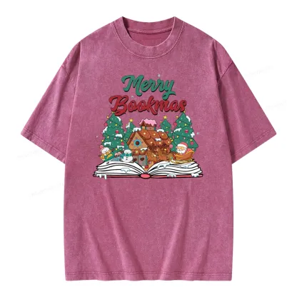 Pagewings Merry Bookmas Christmas Unisex Washed T-shirt