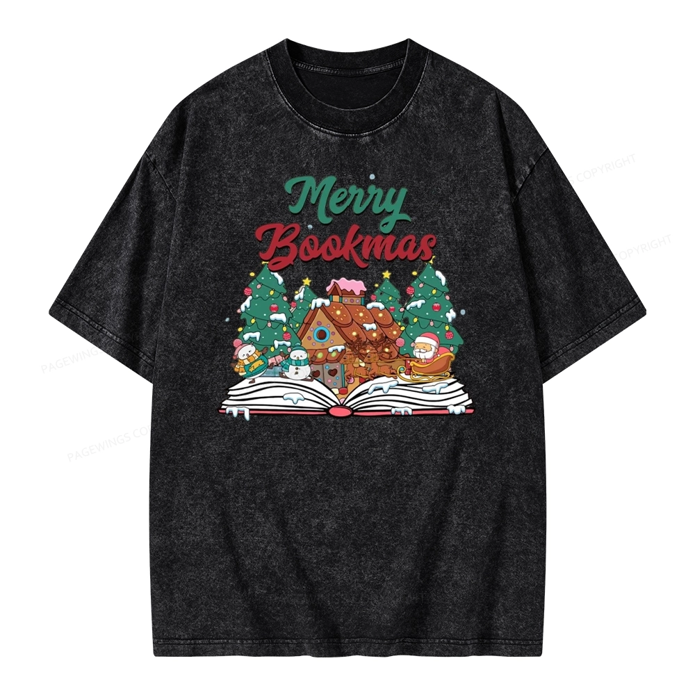 Pagewings Merry Bookmas Christmas Unisex Washed T-shirt