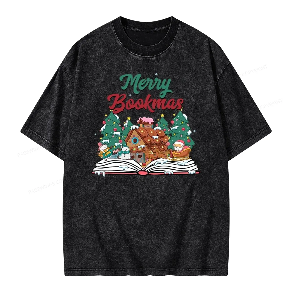 Pagewings Merry Bookmas Christmas Unisex Washed T-shirt