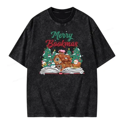 Pagewings Merry Bookmas Christmas Unisex Washed T-shirt