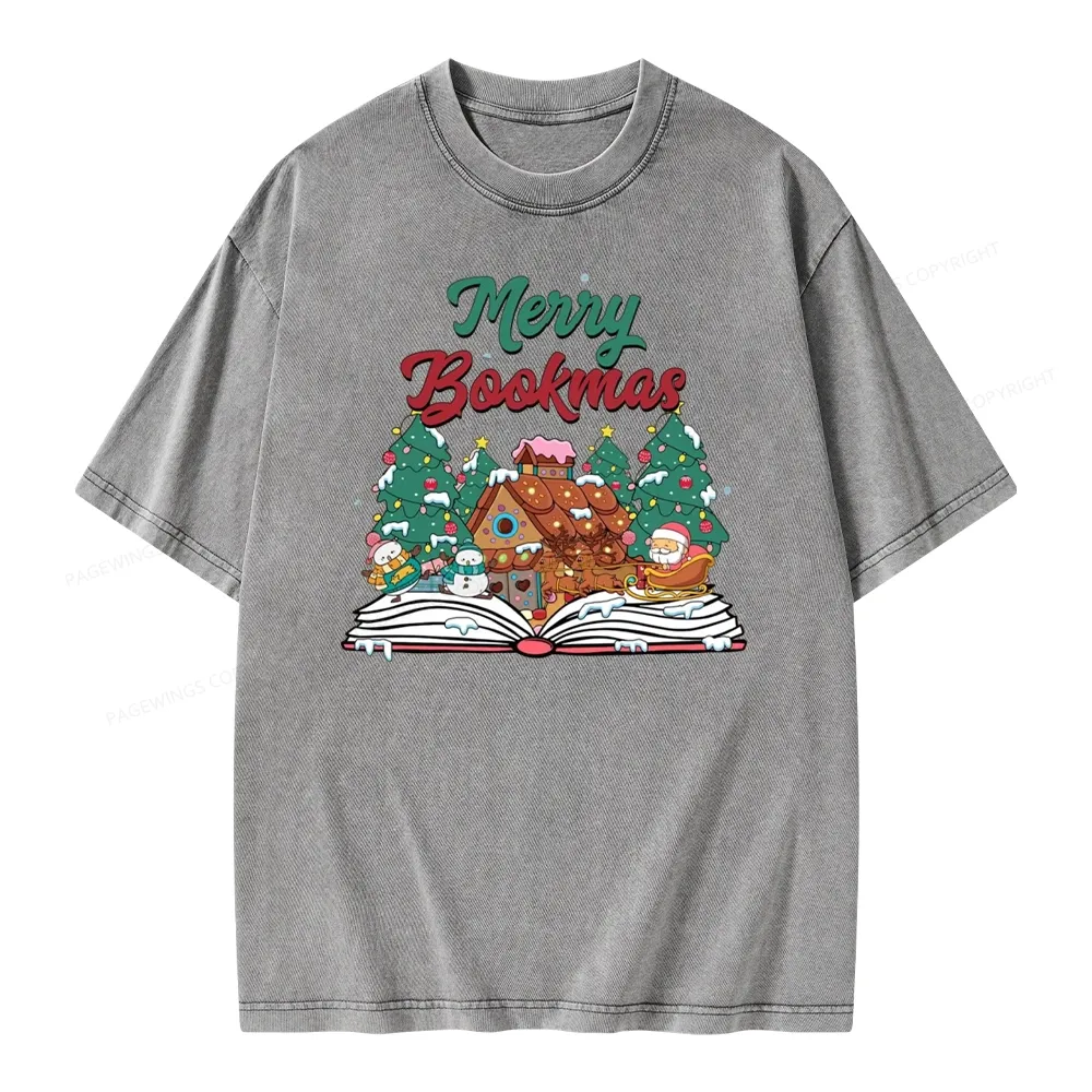 Pagewings Merry Bookmas Christmas Unisex Washed T-shirt