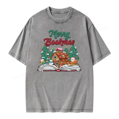 Pagewings Merry Bookmas Christmas Unisex Washed T-shirt