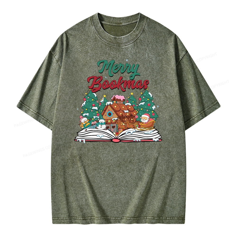 Pagewings Merry Bookmas Christmas Unisex Washed T-shirt
