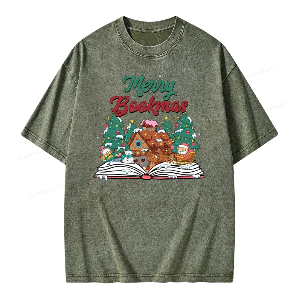 Pagewings Merry Bookmas Christmas Unisex Washed T-shirt