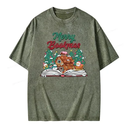 Pagewings Merry Bookmas Christmas Unisex Washed T-shirt