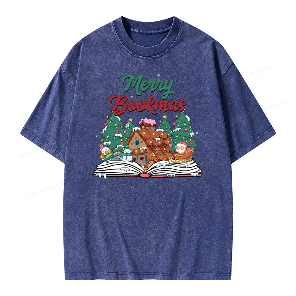 Pagewings Merry Bookmas Christmas Unisex Washed T-shirt