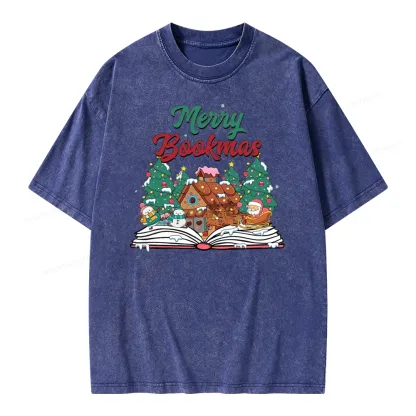 Pagewings Merry Bookmas Christmas Unisex Washed T-shirt
